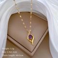 Detailed view of gold necklace with purple stone, 3.2g weight and 2.4x1.1cm dimensions - Gold Purple Gemstone Style (H507)