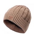 Winter knit beanie in tan brown with a wide folded cuff and maple leaf logo patch - Khaki (Beanie Only)