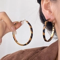 PENDIENTES DE ARO GRANDES CON ESTAMPADO DE LEOPARDO Y BORDE DORADO PARA MUJER - 5# Aro - Dorado - Marrón Claro