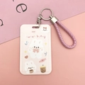 Porta badge a tema coniglio con cordino intrecciato rosa e dolci illustrazioni di cartoni - Coniglio di Caramelle + Cinturino da Polso Rosa