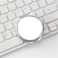 Portable round silver metal pill box with high-polish finish shown on white keyboard - Large Round 3-Grid
