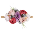 Elastic baby nylon headband featuring pink and red artificial flowers with green leaves - Style 41 (41)