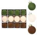 Set di 12 palline di Natale floccate in verde scuro, bianco crema e marrone con gancetti - Stile 4 (Verde Bianco Riso Marrone Scuro)