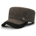 Berretto militare invernale da uomo in tweed grigio marrone con visiera nera e logo in metallo - Regolabile / Etichetta M Caffè