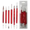 6-piece double-ended clay sculpting tool set with stainless steel tips and wood handles - 【z006/redwood 6-piece Clay Tool Set】
