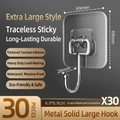 30er Set solide Metallhaken mit 6,9x6,9cm durchsichtiger, starker Klebebasis für Wände - 【Verbesserte Verdickt】Große Haken 30er-Pack