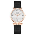 Elegant rose gold quartz watch for women with black leather strap and bow detail - Black