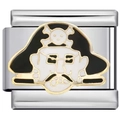 Silver modular bracelet charm with golden pirate skull design and black enamel inlay - 0478 - Pirate Captain