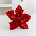 22cm Red velvet artificial Poinsettia with sequins and 15cm stem for Christmas decor - Red