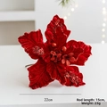 Fiore di Poinsettia in velluto rosso da 22cm con paillettes e gambo da 15cm natalizio - Rosso