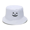 Sombrero de pescador blanco para Halloween con diseño de cara de calabaza bordada - M (56-58cm) / Blanco