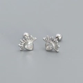 Silver teardrop zircon stud earring with a sunburst design and screw back ball closure - 925 Silver / White Gold