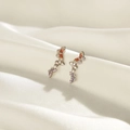 Elegant silver butterfly stud earrings with colorful zircon stones on silk fabric - EQE119-P-Silver Triple Butterfly
