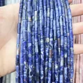 Blue natural sodalite tube beads for jewelry making with white marbled texture - 4x13mm Tube/Strand / Natural Blue Spot Stone