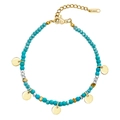 Cyan faceted stone beaded bracelet with gold discs and stainless steel lobster clasp - Cyan Beaded Bracelet (SB210102T)