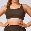 Women's plus size two-piece yoga set in dark chocolate brown with high waist leggings - XXL / Bra / Coffee