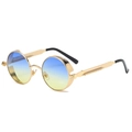 Retro steampunk round sunglasses with gold metal frame and blue yellow gradient lenses - Gold Frame Blue-Yellow Gradient C31