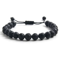 Adjustable black lava stone bead bracelet with woven cord for men's aromatherapy - Lava Stone (NS01-3)
