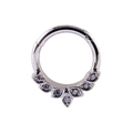 Silver stainless steel hinged septum ring with clear V-shaped zircon stones - 15# Silver - V-Shape Zirconia Row
