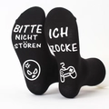 Cotton mid-calf socks in black with non-slip white German gaming text on the soles - German Gaming - Bitte Nicht Stören