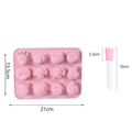 Pink silicone animal candy mold set with 12 animal shapes and one dropper tool - Large Animal Mold + Dropper