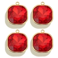 Square red crystal pendants with gold-plated stainless steel frame for DIY jewelry making - Round Square / Red