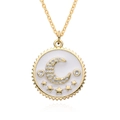 Goldene Halskette mit Mond- und Sterne-Anhänger, weißem Emaille und Strasssteinen - Weißes Emaille Mond Stern Stil (c455)