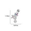 Silver flower and butterfly ear stud with multi-color zircon stones and dimensions - 12# Silver