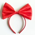 Detail of red satin bow headband for girls featuring smooth glossy fabric and vibrant color - Satin Bow / Red
