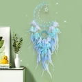 Blue and white crescent moon dream catcher with tree of life and star charms - Finished Product / Blue