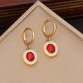 Orecchini a cerchio dorati in acciaio con zircone rosso e perle in una scatola regalo - Orecchini a Pendente Ovali in Zirconia Rossa (3# Orecchini)