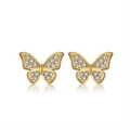 Elegant gold butterfly stud earrings with white zircon accents in S925 sterling silver - Rhinestone Butterfly Style (APE12) / Gold
