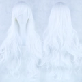 Detail view of long wavy white cosplay wig made of high-temperature synthetic fiber - Pure White