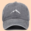 Gorra de béisbol de algodón gris lavado con bordado de montaña y visera curva retro - Ajustable / Gris