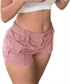 Rosa Cargo-Denim-Shorts mit Seitentaschen und hohem elastischem Bund für Damen - S / Rosa