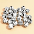 Mixed set of 10-12mm acrylic volleyball pattern beads for DIY bracelet jewelry making - 12mm Volleyball White Background Black Line