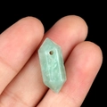 Polished light green natural stone hexagonal prism pendant with center drill hole - Amazonite