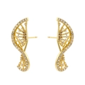 Elegant gold butterfly wing stud earrings with white cubic zirconia pavé stones - Abstract Techwear Wing (VE1420) / Gold