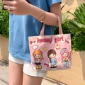 Pink canvas tote bag with honey girl cartoon prints and durable fabric handles - Girls Dance Group