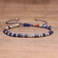 Adjustable woven bracelet with blue cylinder stones and vintage silver spacers - No.81 Shoushan & Lapis