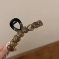Elegant amber heart-shaped pearl hair claw clip for women's long hair styling - Coffee (Round Bead Decoration)