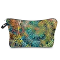 Macro shot of mandala printed travel pouch with vibrant colors and black zipper detail - Blue Green Mandala-55255