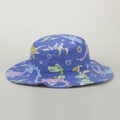 Blue cotton kids bucket hat featuring colorful cartoon dinosaur and robot prints - 1-6 Years / Dinosaur No.2