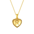 Golden stainless steel heart pendant necklace featuring the letter R with dotted edge - Letter R Style (S-P151-R)
