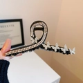 Black French style shark hair clip featuring sparkling rhinestones and butterfly motifs - 43# Grip Clip - Black