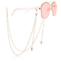 Pink lens sunglasses with gold metal frame and heart-shaped evil eye pendant chain - 2#-Evil Eye Heart Style