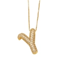 Collier doré avec pendentif lettre Y entièrement pavé de zircons blancs et chaîne vénitienne - Lettre Y