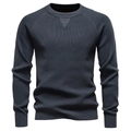 Men's premium charcoal grey crewneck knit sweater with raglan sleeves and ribbed cuffs - S / Dark Grey