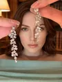 Detail of silver tassel clip-on earrings with shimmering marquise-cut crystals - Cluster Rhinestone Ear Clip (3# Silver Earring Post-Silver Drop)