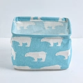 Foldable light blue cotton linen storage bin with white polar bear pattern and inner lining - Blue Polar Bear